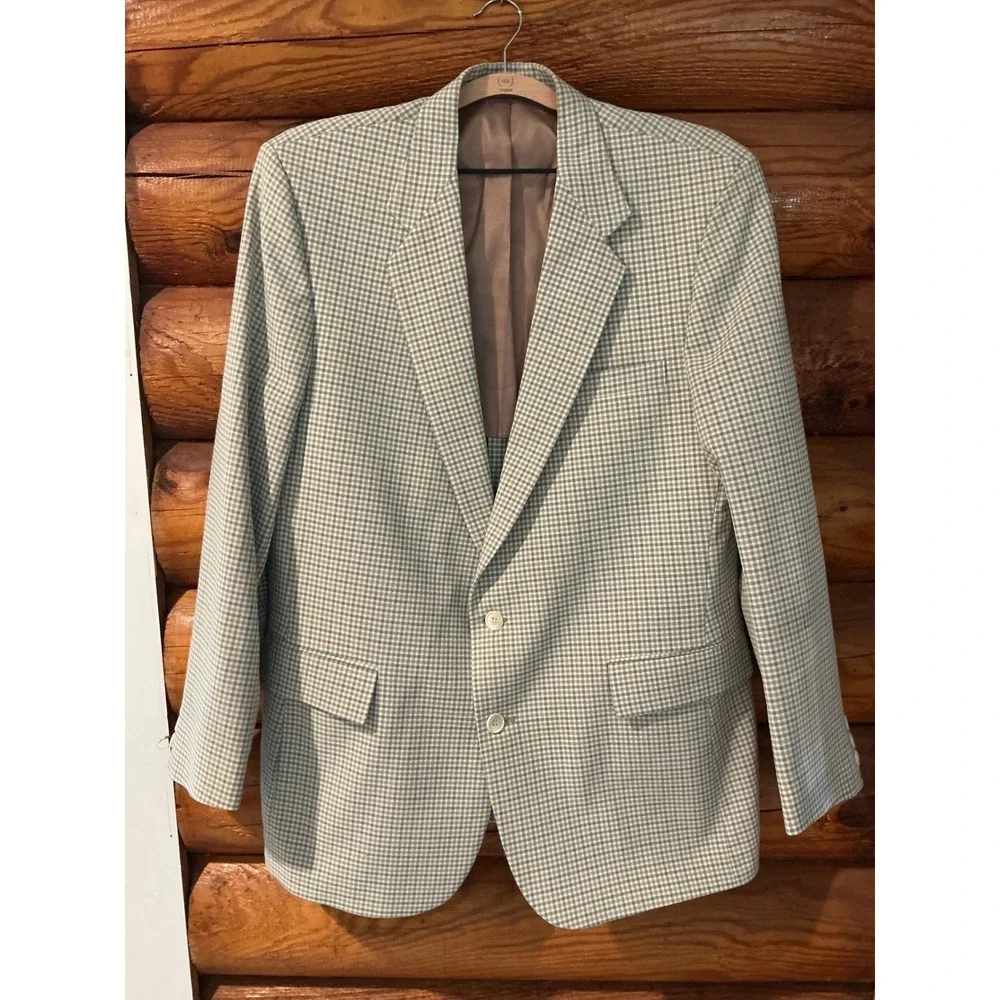 Vintage Haggar Magic Stretch Washable Sport‎ Coat Blazer Tan Grey Check Mens 44L
